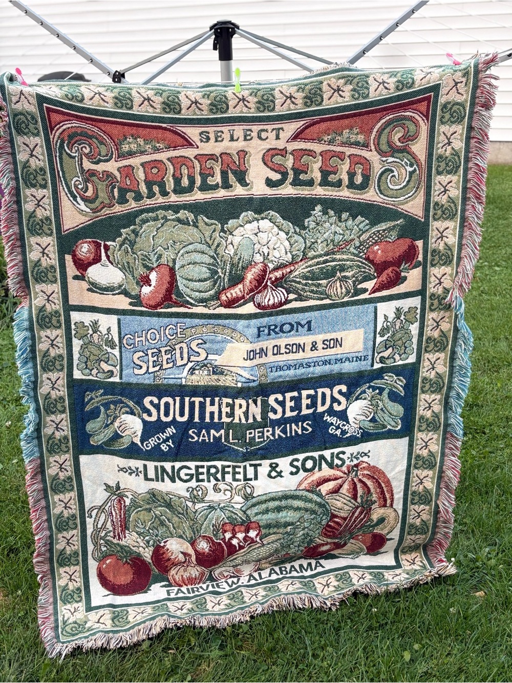 Vintage Goodwin Weavers Garden Seed Tapestry Throw Blanket 56x45 100% Cotton